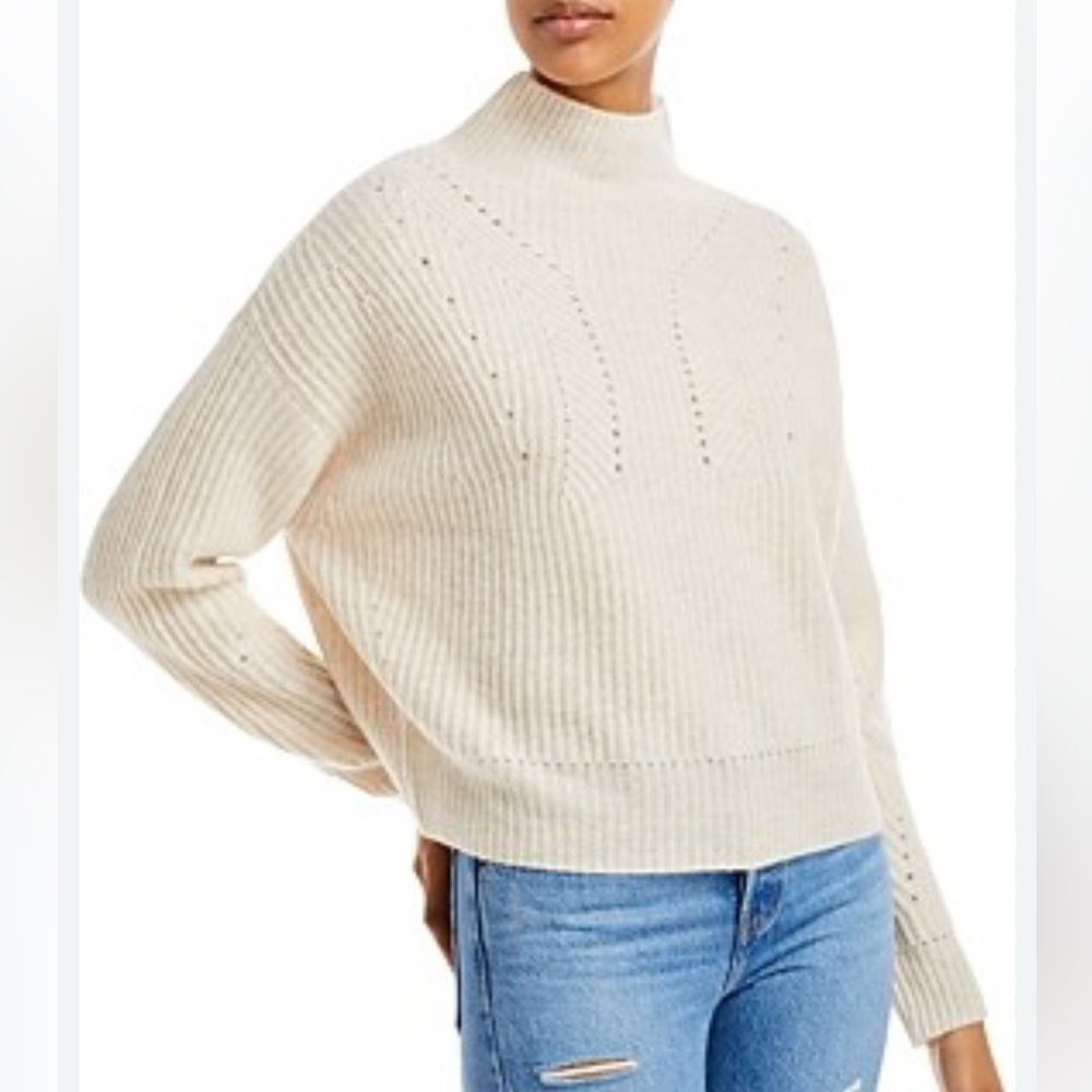 Gorgeous Aqua Novelty Stitch Cashmere Mock Neck Sweater - 100% Exclusive
